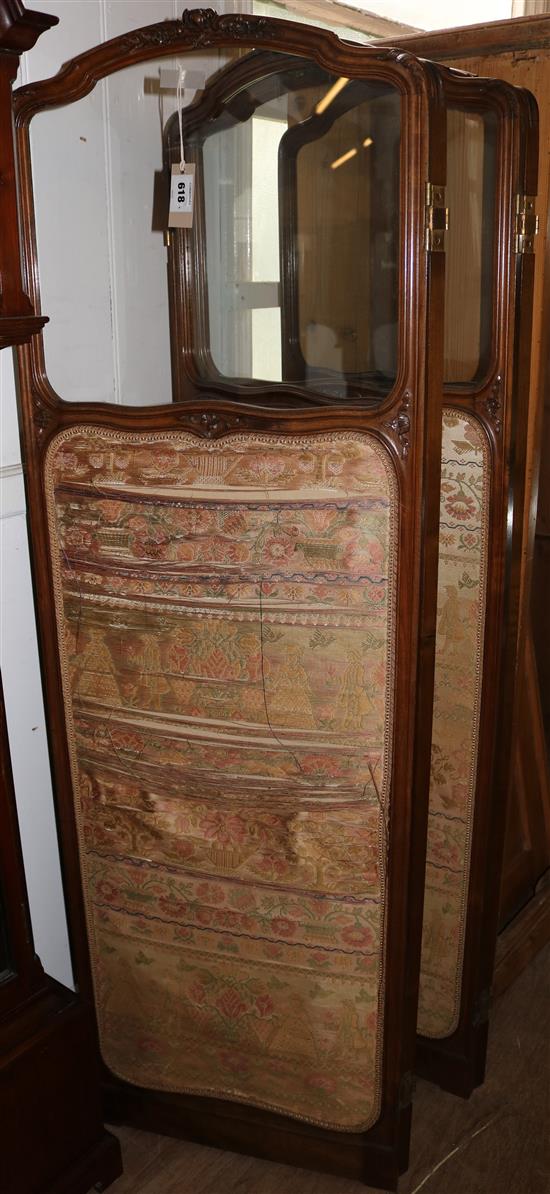 Early 20th century French floral carved walnut four fold dressing screen, H.5ft 3in.(-)